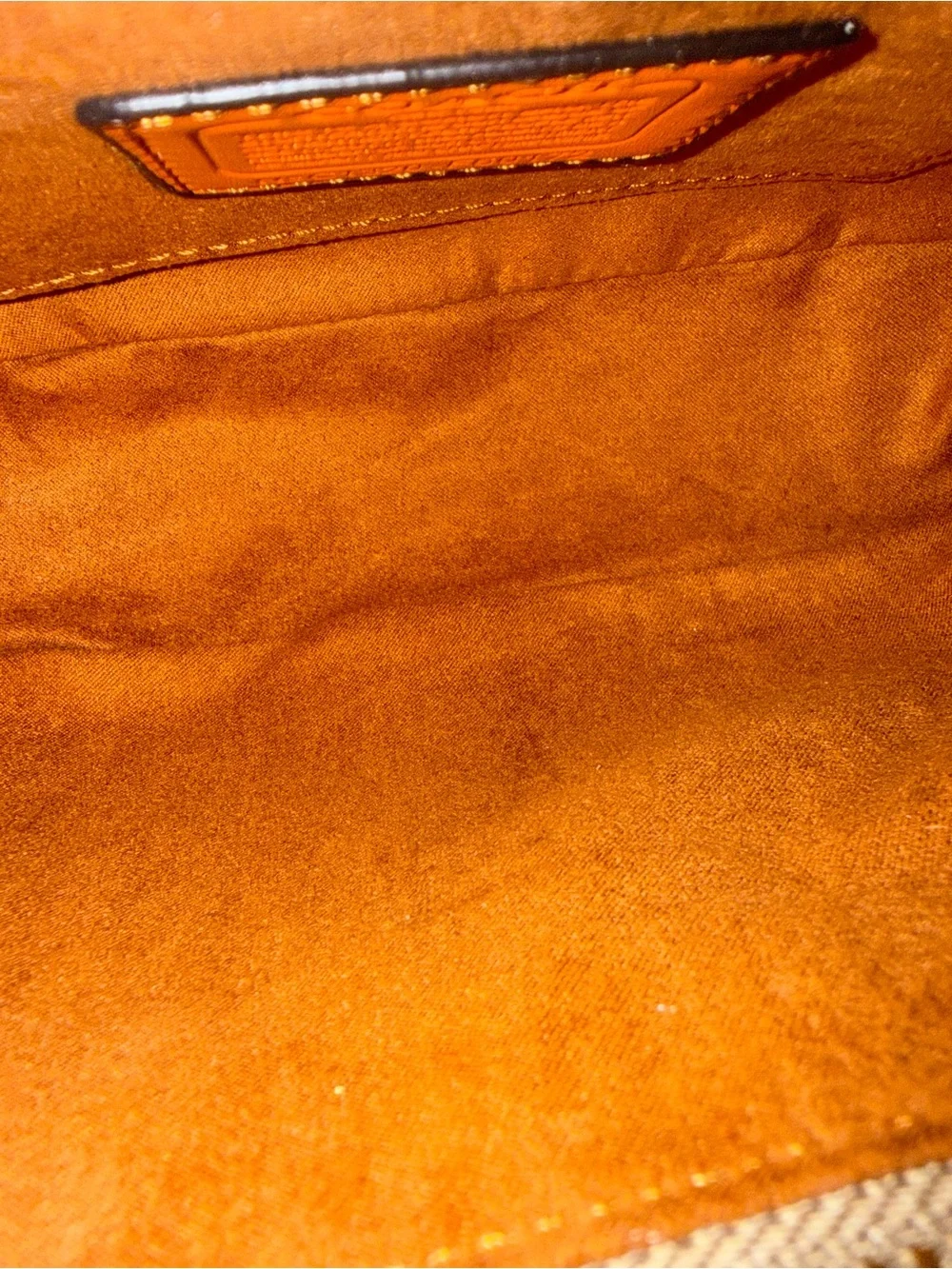 Coach Signature Canvas Shoulder Bag in Brown with Tan Trim